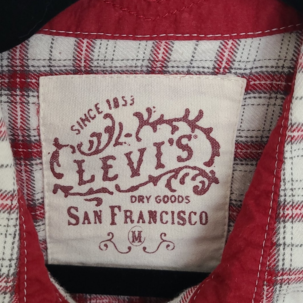 Levi's Top Long Sleeve Snap Button-Down Plaid Red Size Medium - Picture 11 of 12